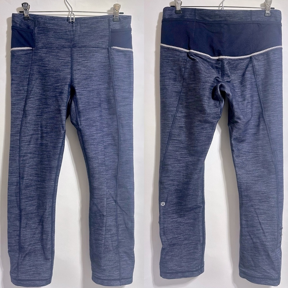 Lululemon ride on adjustable crop indigo navy blue reflective leggings size 8